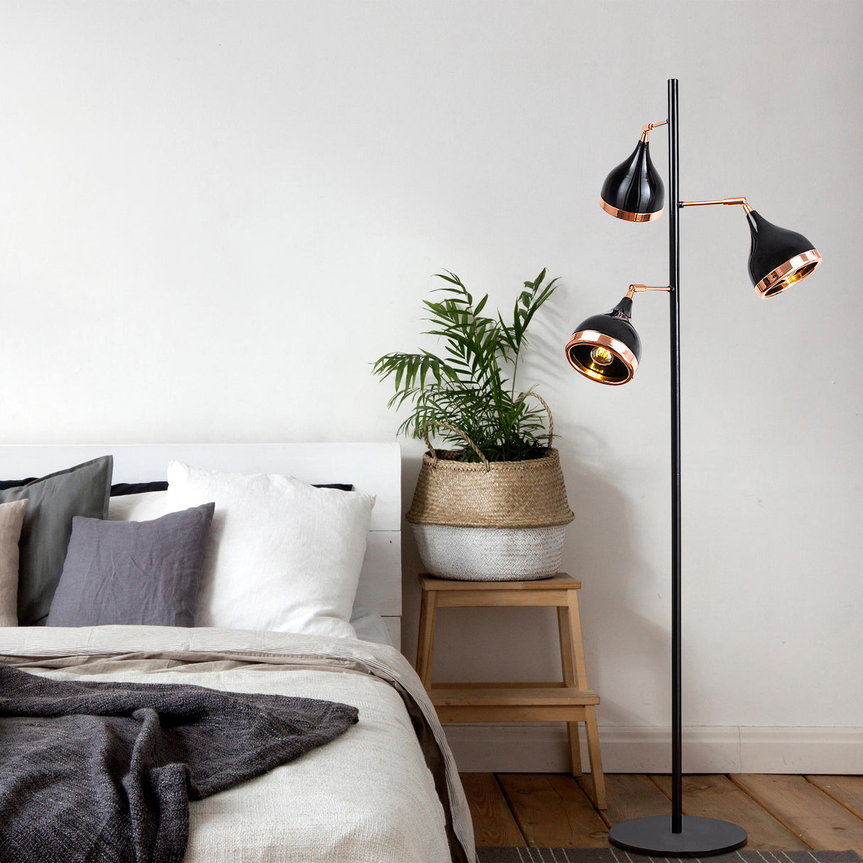 Floor lamp 3-light Black Copper Metal Grip