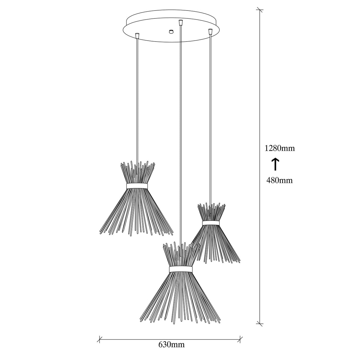 3-Light Pendant Lamp Tiered Black Metal Lyric
