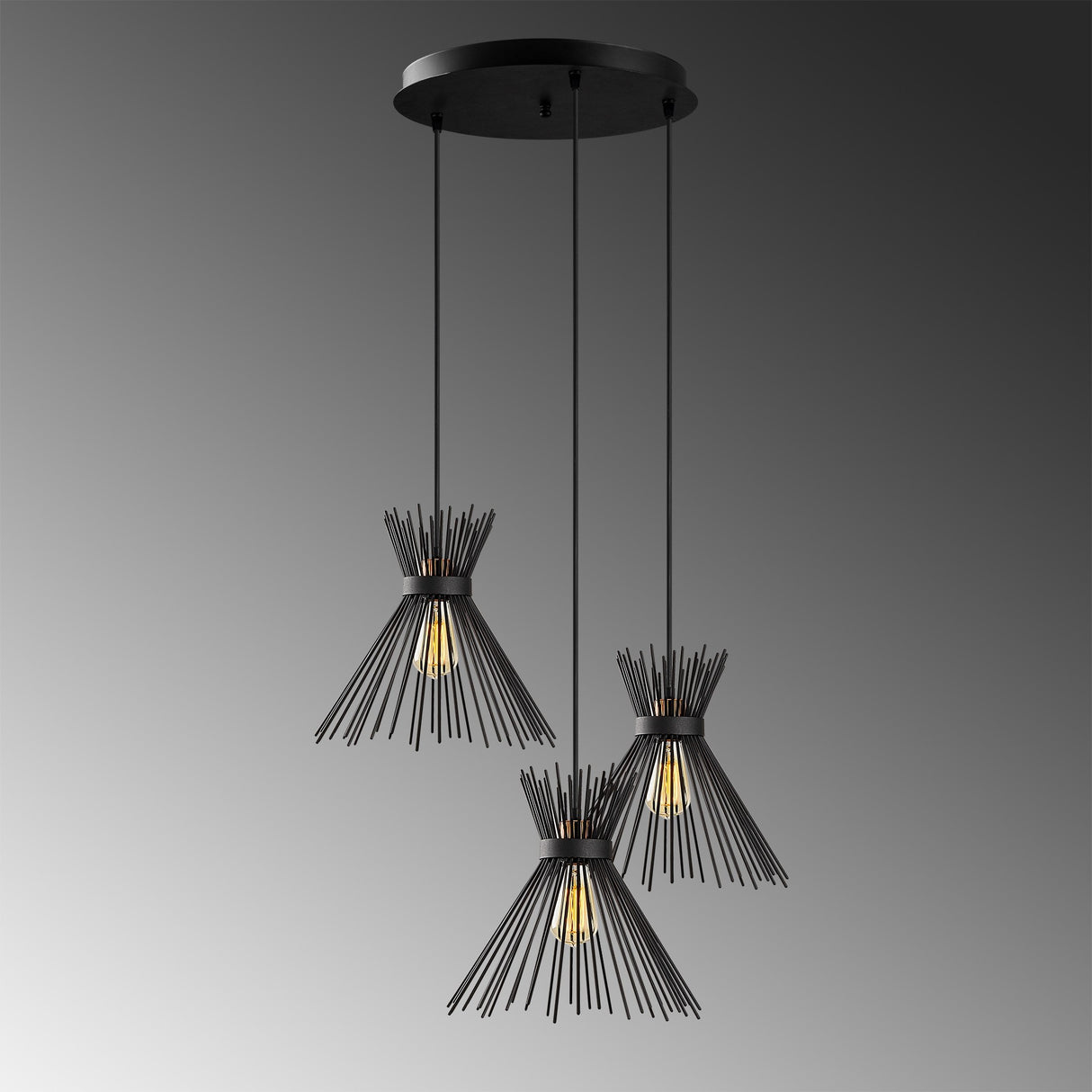 3-Light Pendant Lamp Tiered Black Metal Lyric