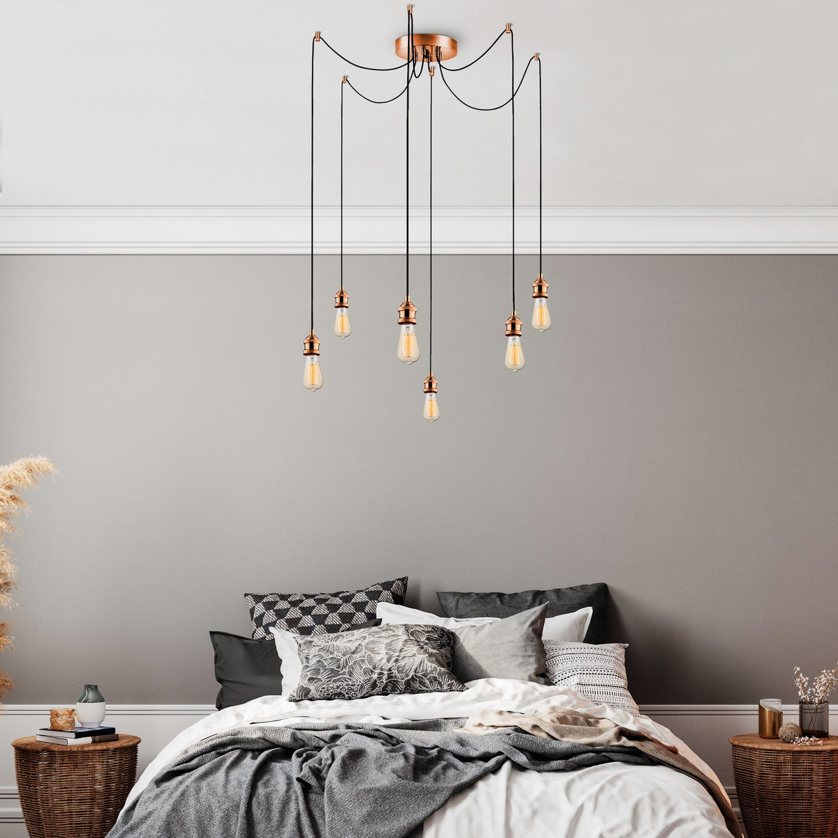 Pendant lamp 6-light Copper-colored Metal Maris