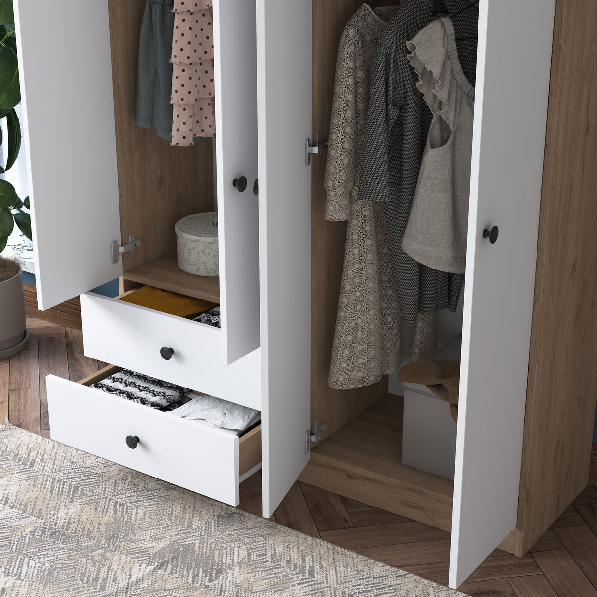 Wardrobe Walnut White Melamine - Hang and lay - 120x170x42.5 cm - Aspen