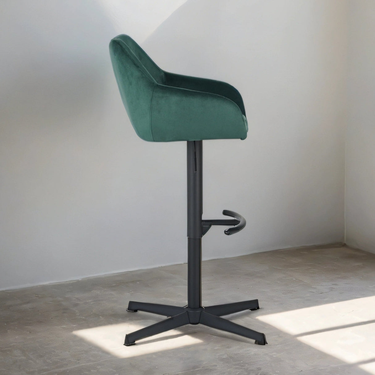 Venom Bar Stool Green Velvet - adjustable rotating bar seat with armrest