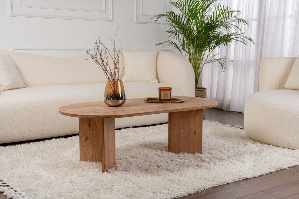 Salontafels - Salontafel dennenhout melamine boogvorm Koda 119x60 cm - Dimehouse