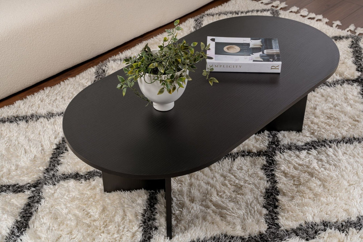 Oval Coffee Table Black Wood Look Sabla - 119x60