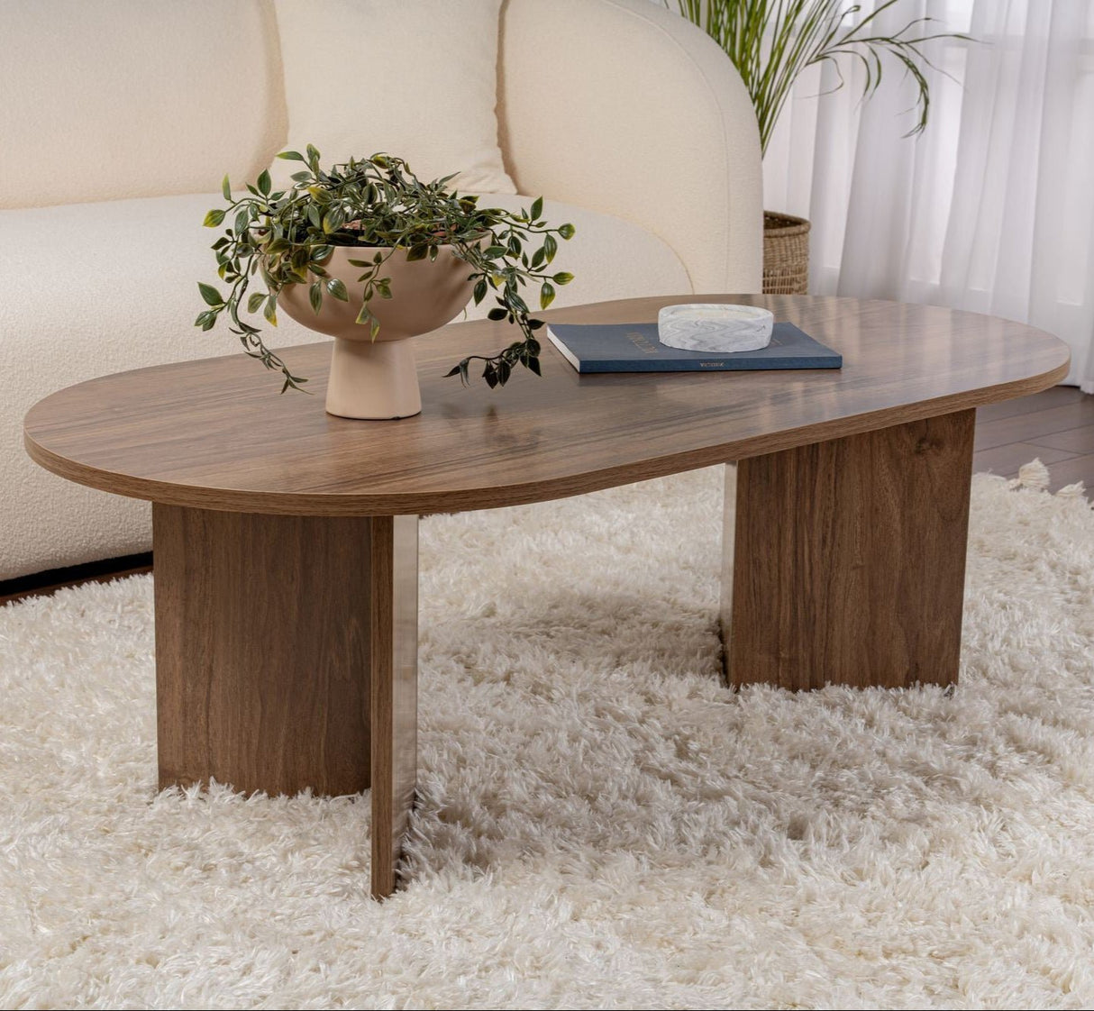 Oval Coffee Table Walnut Look Sabla - 119x60