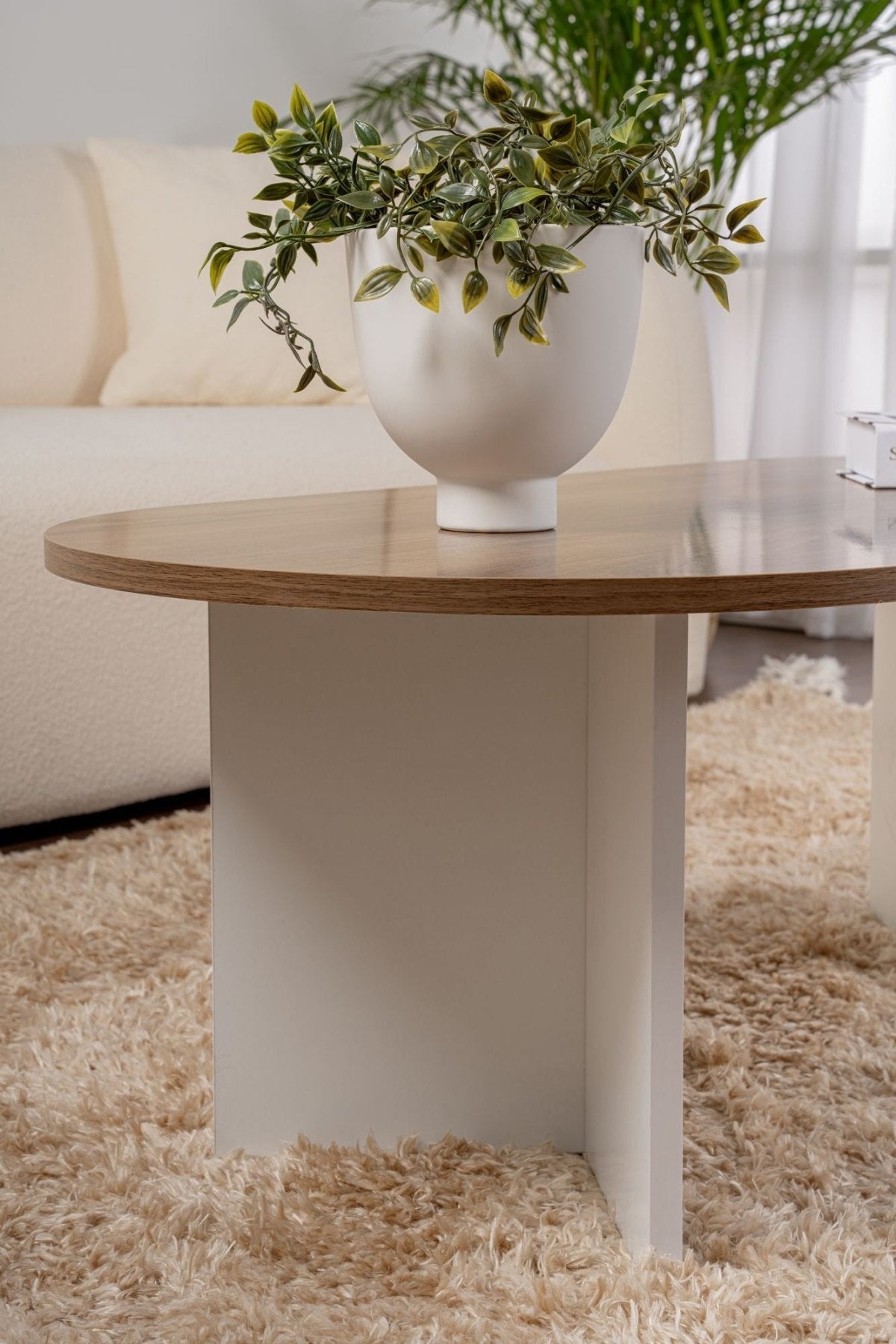 Oval Coffee Table Walnut Look - White Leg - Sabla - 119x60