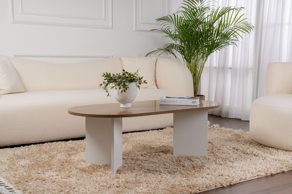 Oval Coffee Table Walnut Look - White Leg - Sabla - 119x60