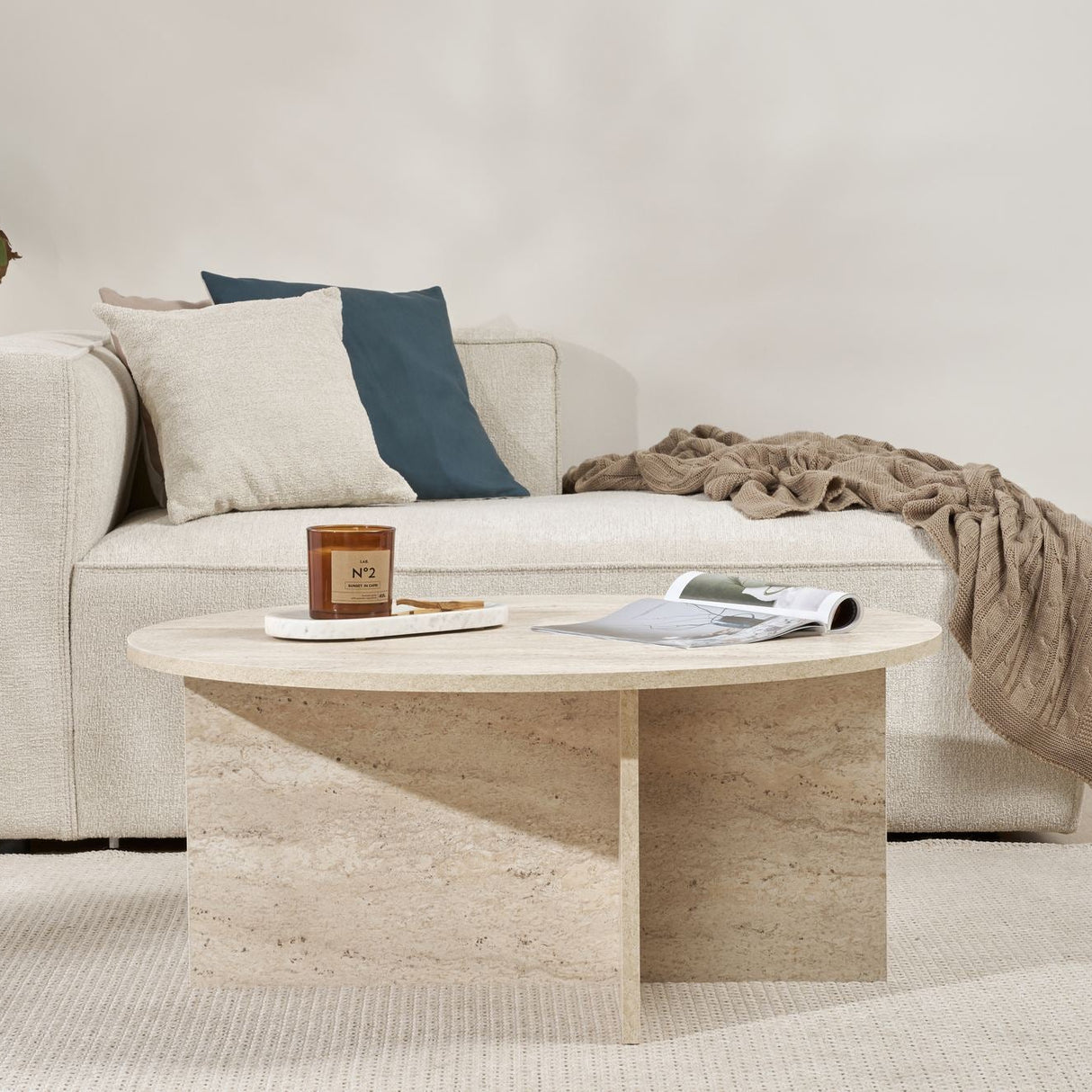 Round coffee table Dakota travertine melamine 90x90x40 cm