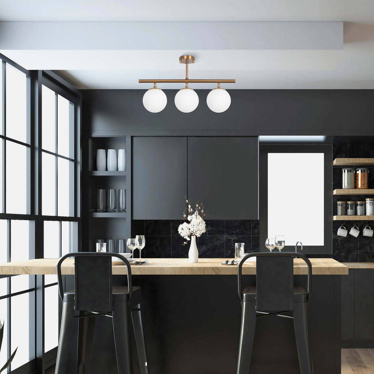 Pendant lamp 3-light Bronze-colored Metal