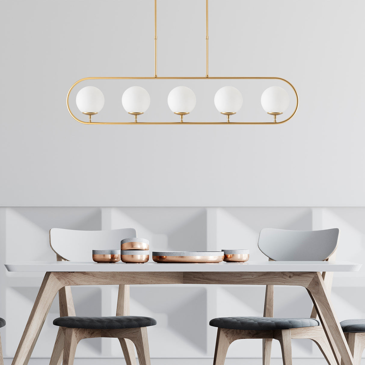 Pendant lamp 5-light Gold Beige Glass Lucent
