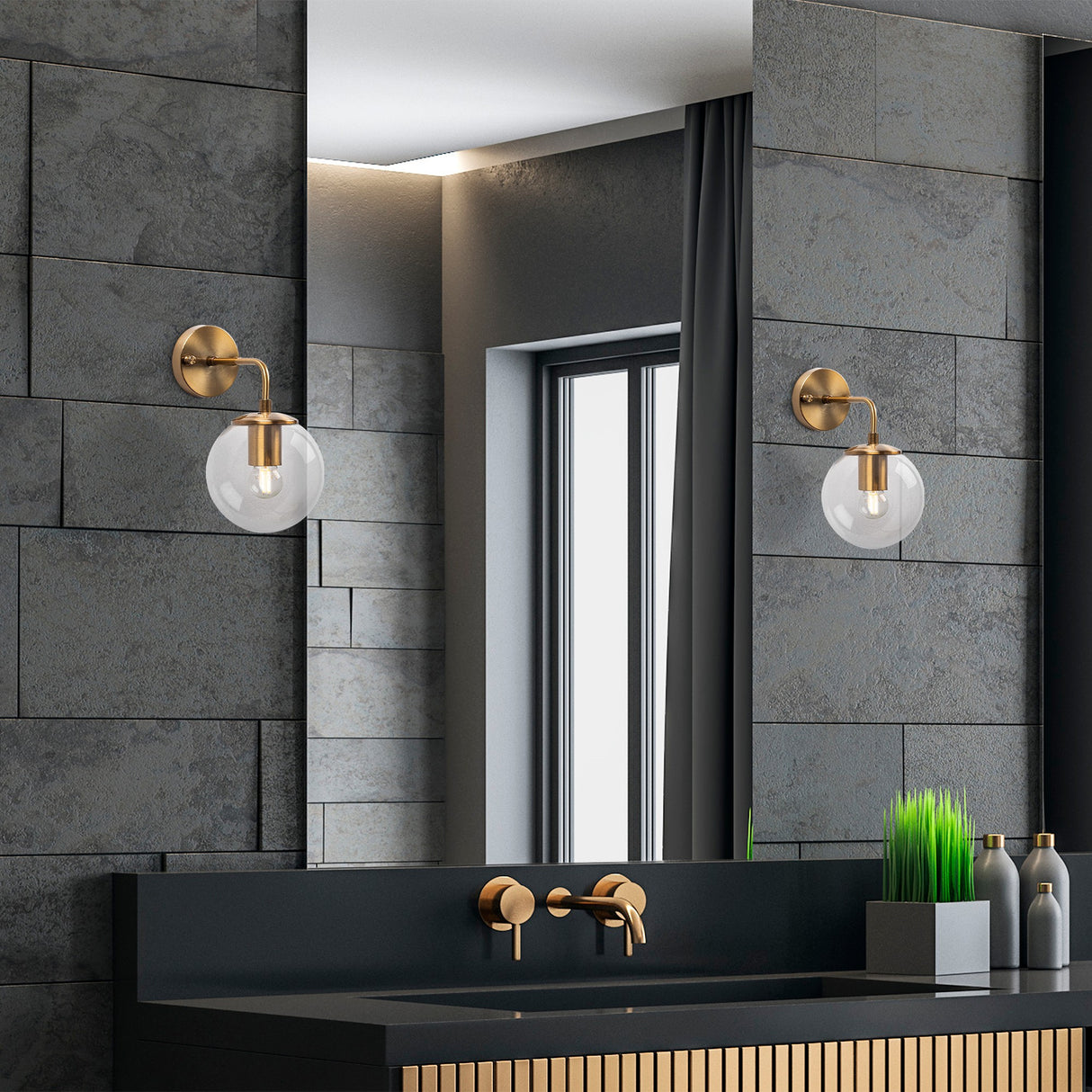 Bronze Colored Wall Lamp Clear Glass Brim