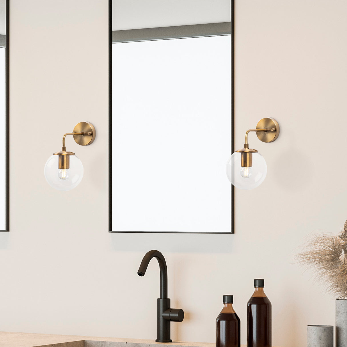 Bronze Colored Wall Lamp Clear Glass Brim