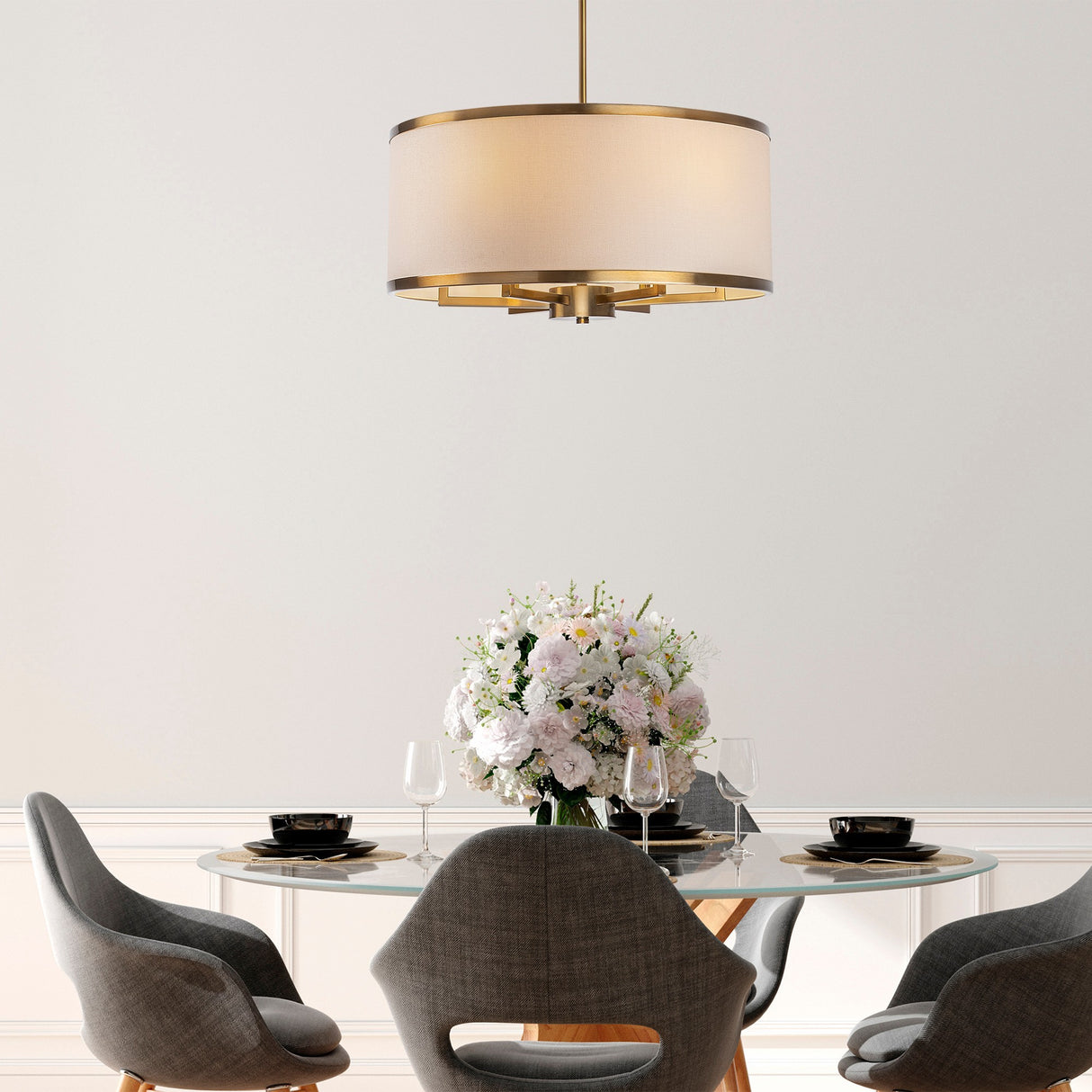 Pendant lamp 1-light Bronze-colored Fabric Frost