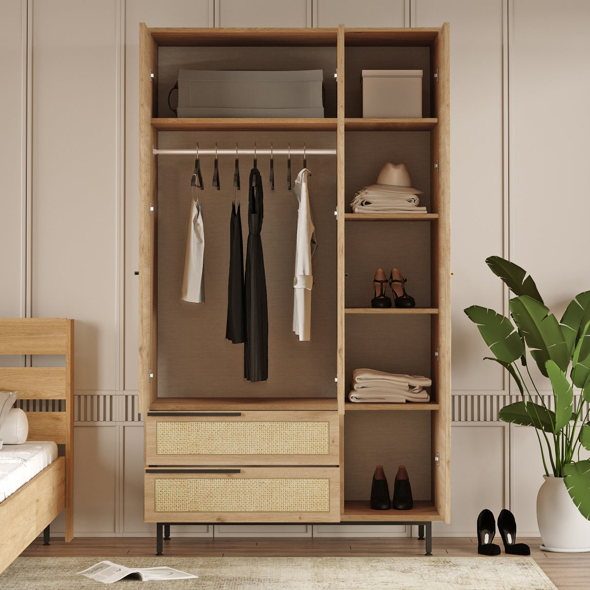 Kledingkasten - Kledingkast Kosmos Walnoot Eik Melamine 112,2x195,6x55 cm - Dimehouse