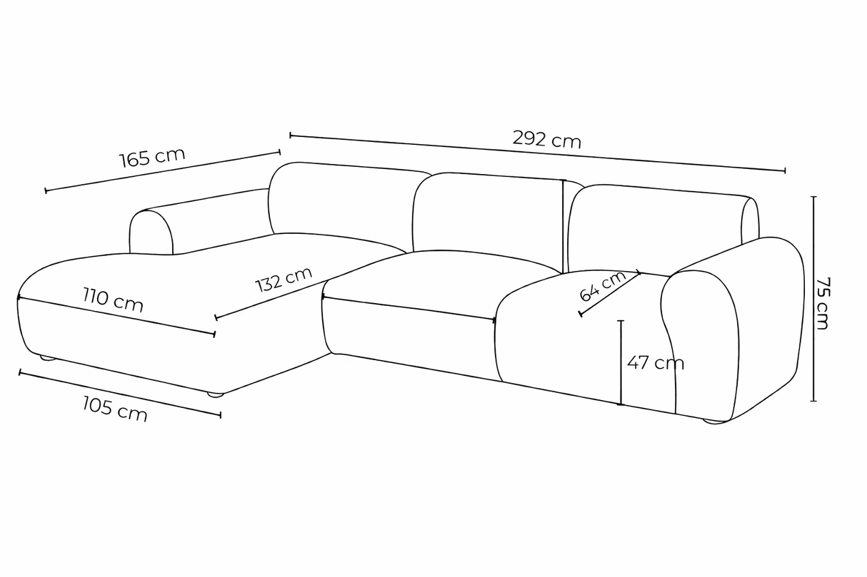 Corner sofa with chaise longue in beige chenille fabric Shane – right