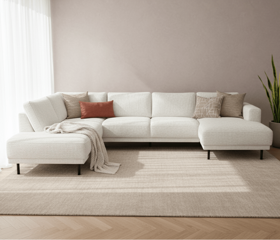 Modern U-Shape Corner Sofa Left Beige Fabric Aniko 310x197x78 cm