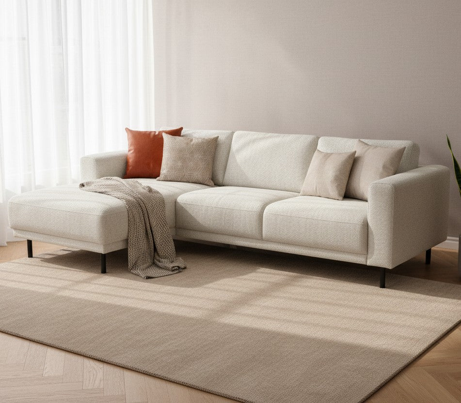 Modern Corner Sofa Left Beige Fabric Aniko with Chaise Lounge 238x142x78 cm