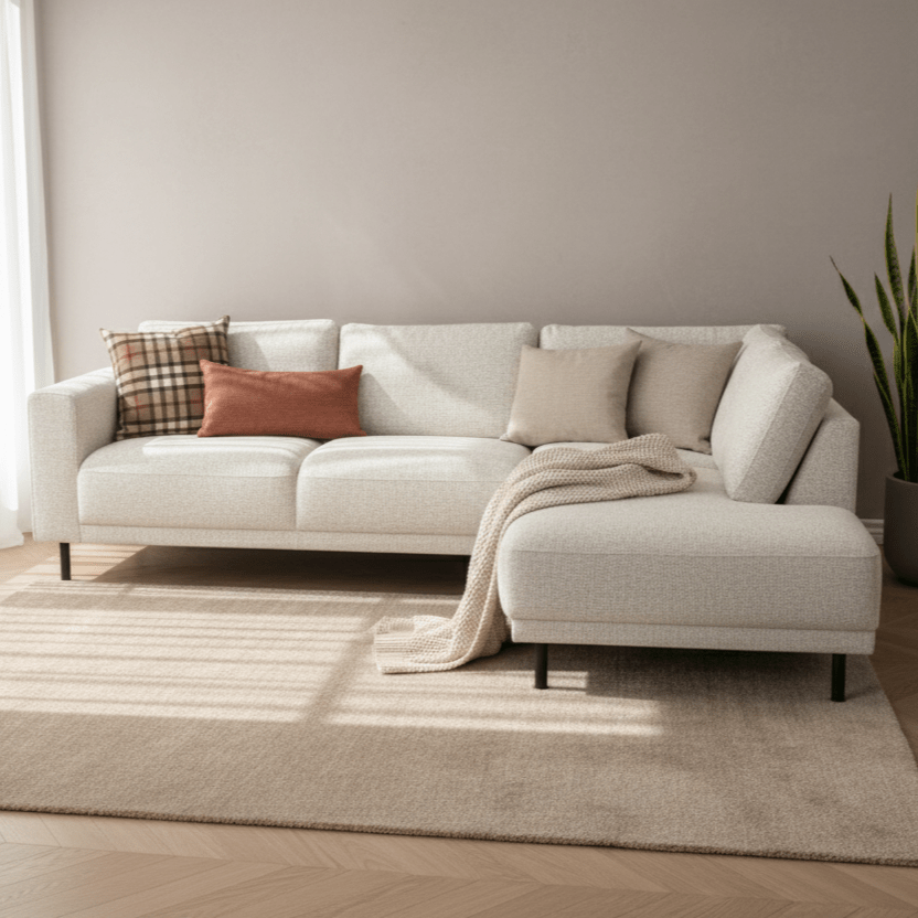 Modern 3-seater Corner Sofa Right Beige Fabric Aniko with Lounger 240x197x78 cm