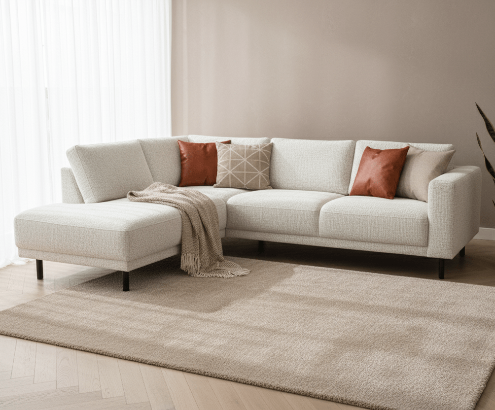 Modern 3-seater Corner Sofa Left Beige Fabric Aniko with Lounger 240x197x78 cm