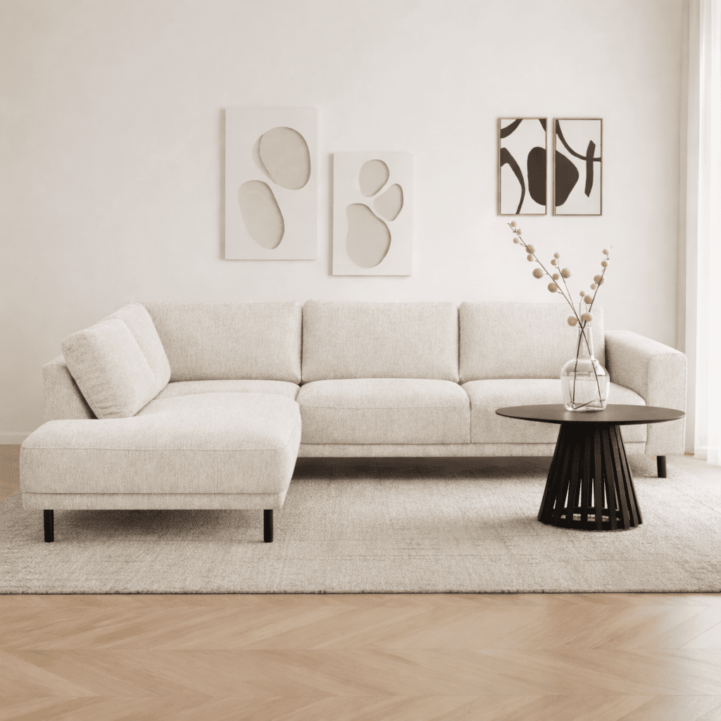 Modern 3-seater Corner Sofa Left Beige Fabric Aniko with Lounger 240x197x78 cm