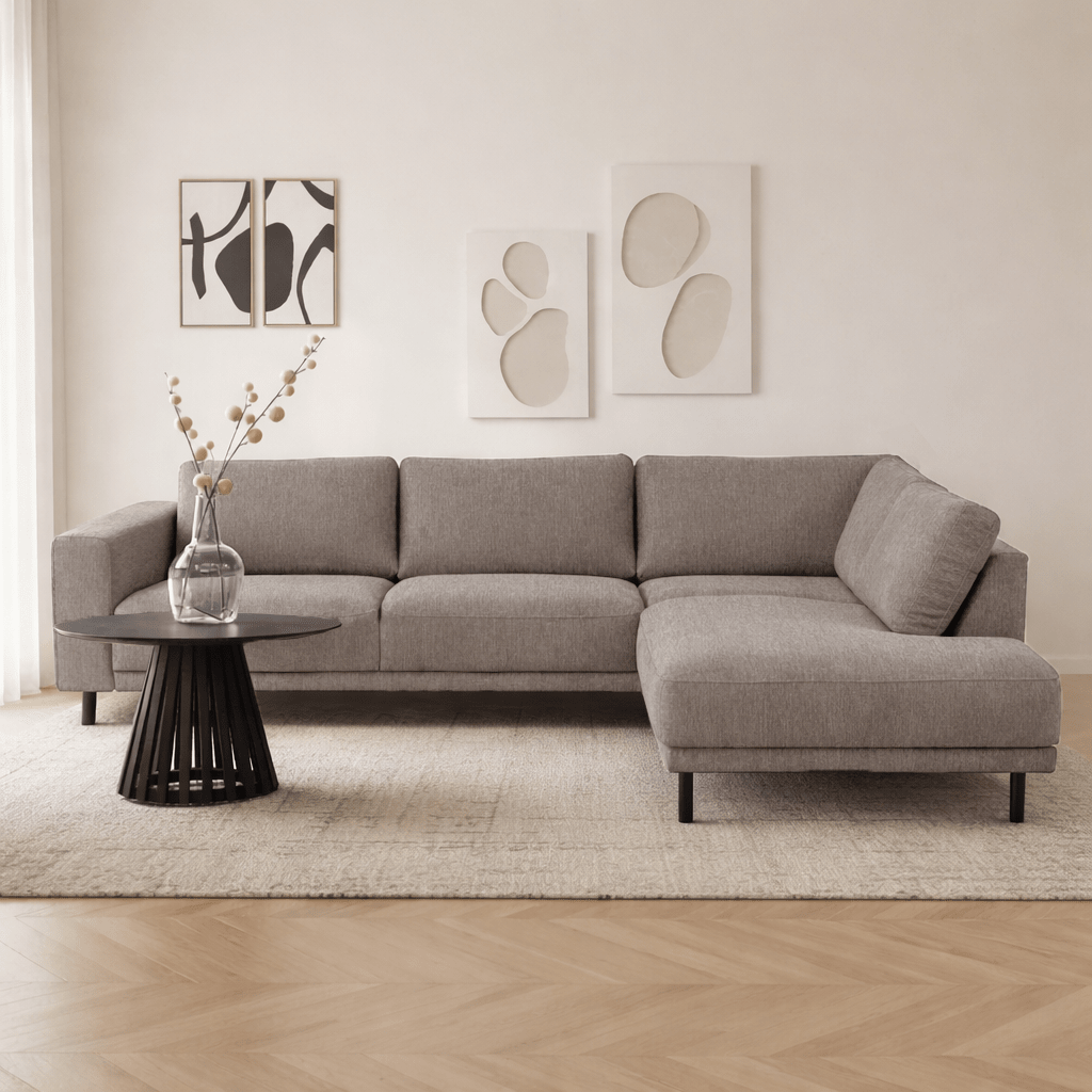 Modern 3-seater Corner Sofa Right Taupe Fabric Aniko with Lounger 240x197x78 cm