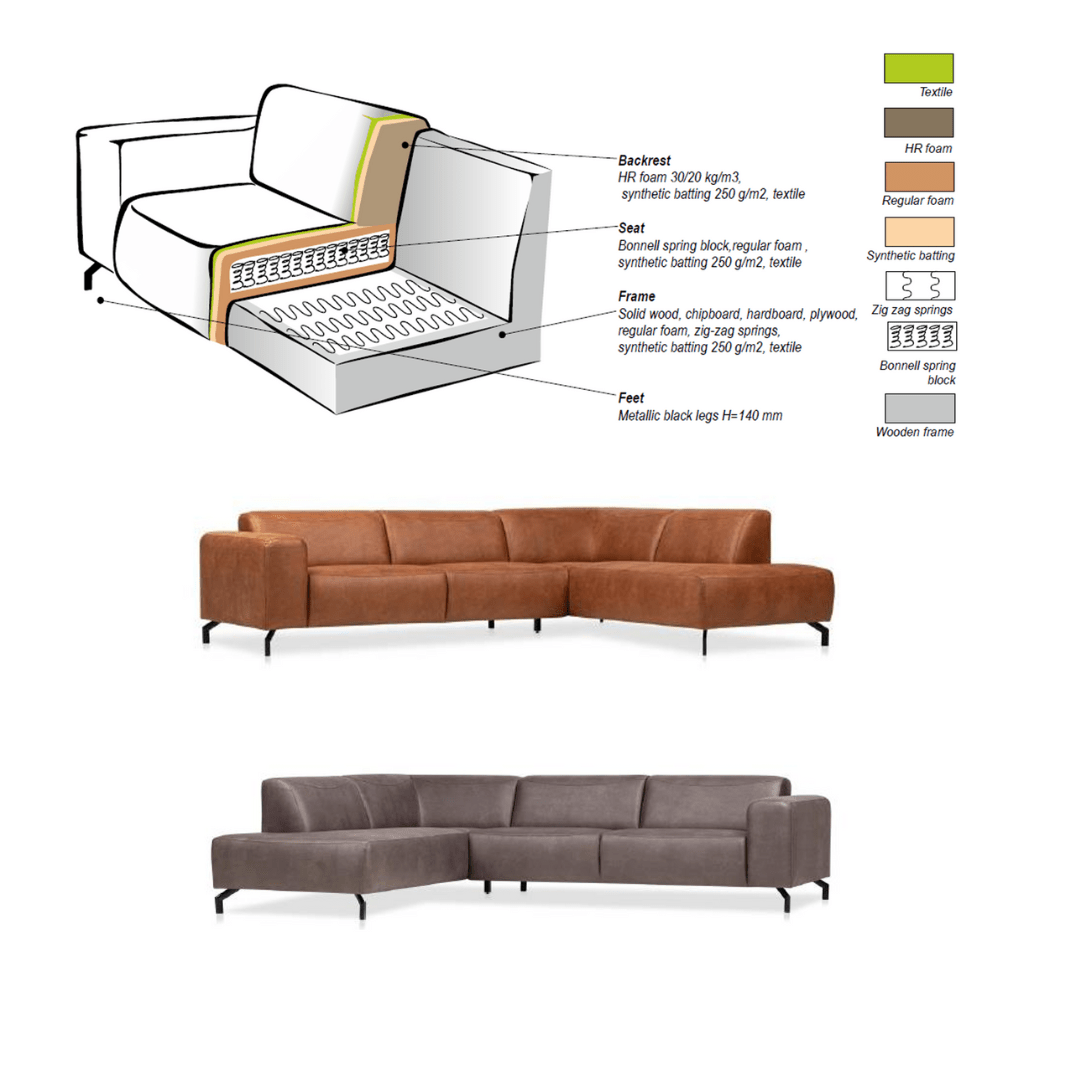 Corner sofa in cognac robust eco-leather Barin - right