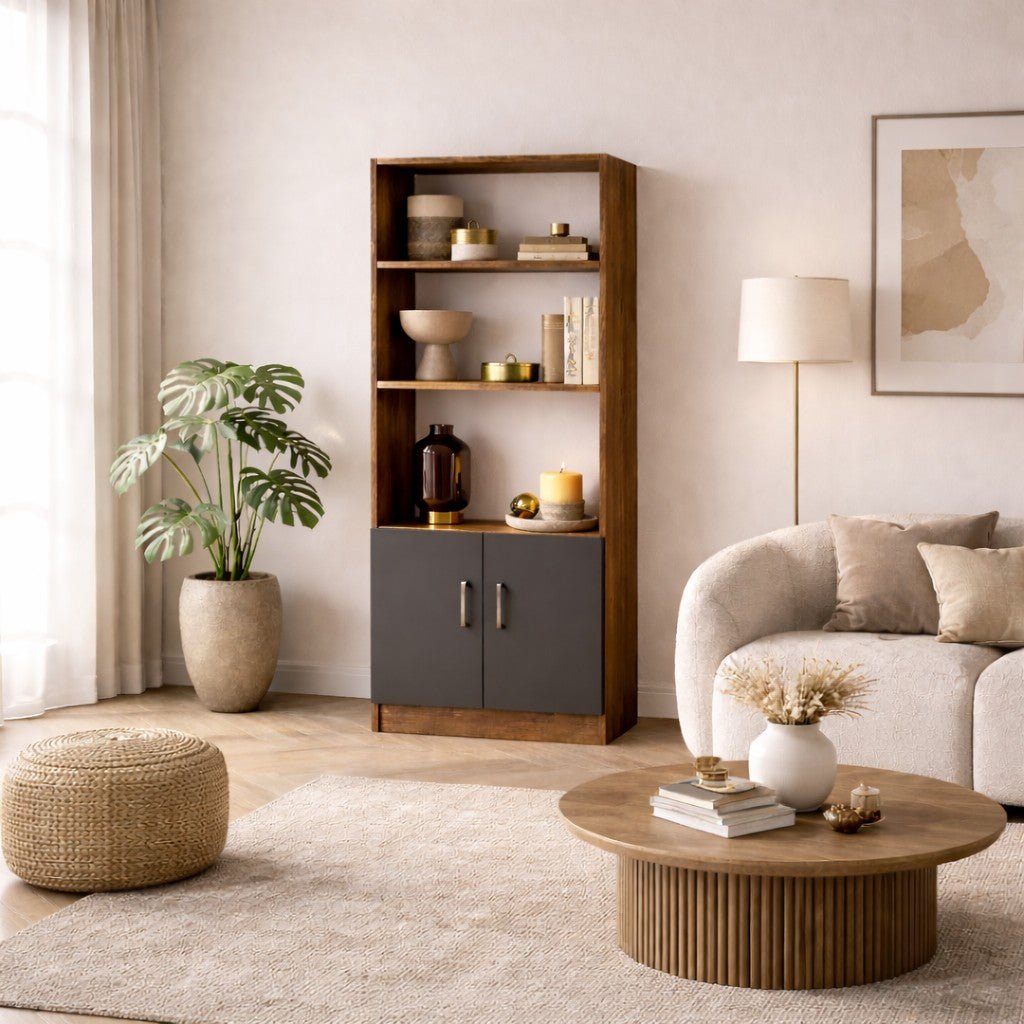 Bookcase Aventur Walnut Anthracite Melamine 63.6x140x37.6 cm