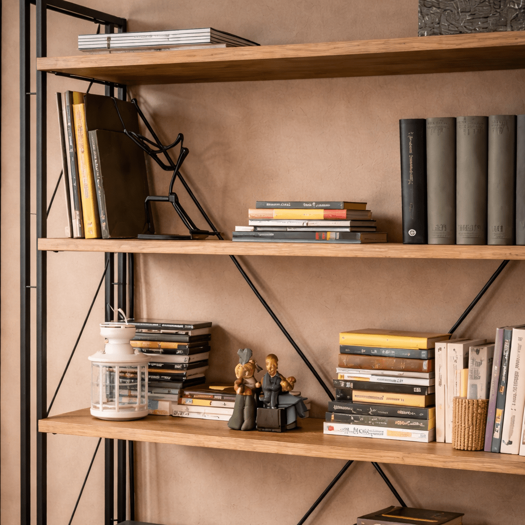 Industrial bookcase pine wood melamine black metal Cosmo 130x180x35 cm