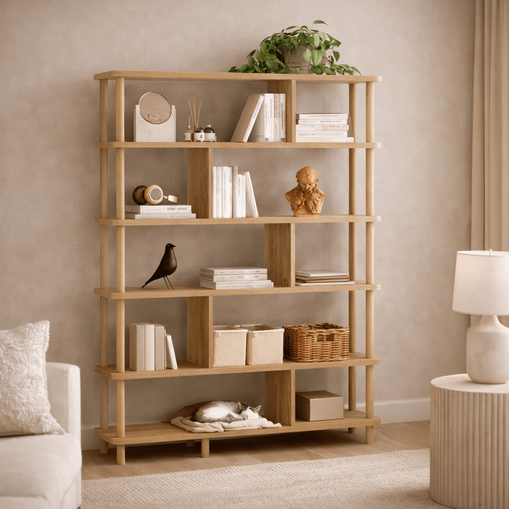 Boekenkasten - Japandi boekenkast dennenhout melamine Meta 120x168,5x28 cm - Dimehouse