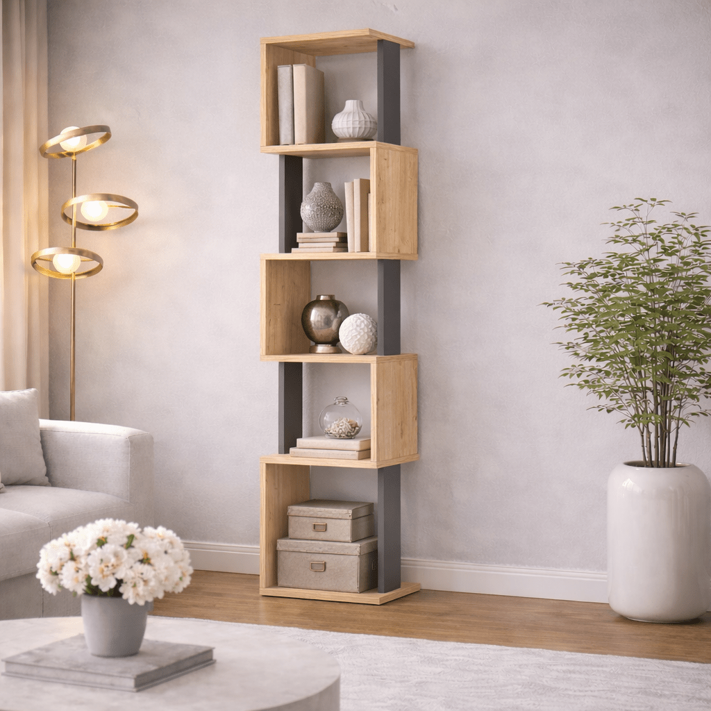 Bookcase Piri Sonoma Oak Anthracite Melamine 35x161x30 cm