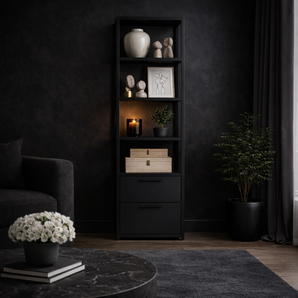 Bookcase Robbins Black Black Anthracite Melamine 39x160x39 cm
