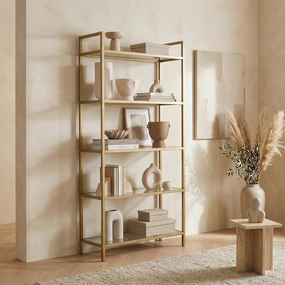 Bookcase Veneto Gold Glass 80x165x30 cm