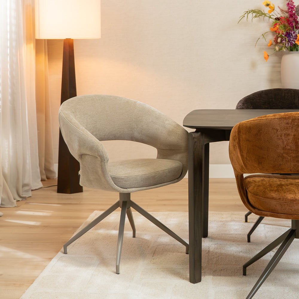 Eetkamerstoelen-Eetkamerstoel Suzie draaibaar velvet beige-Dimehouse