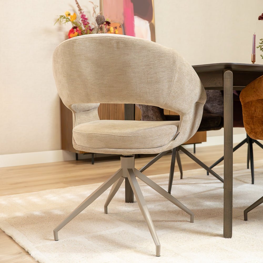 Eetkamerstoelen-Eetkamerstoel Suzie draaibaar velvet beige-Dimehouse