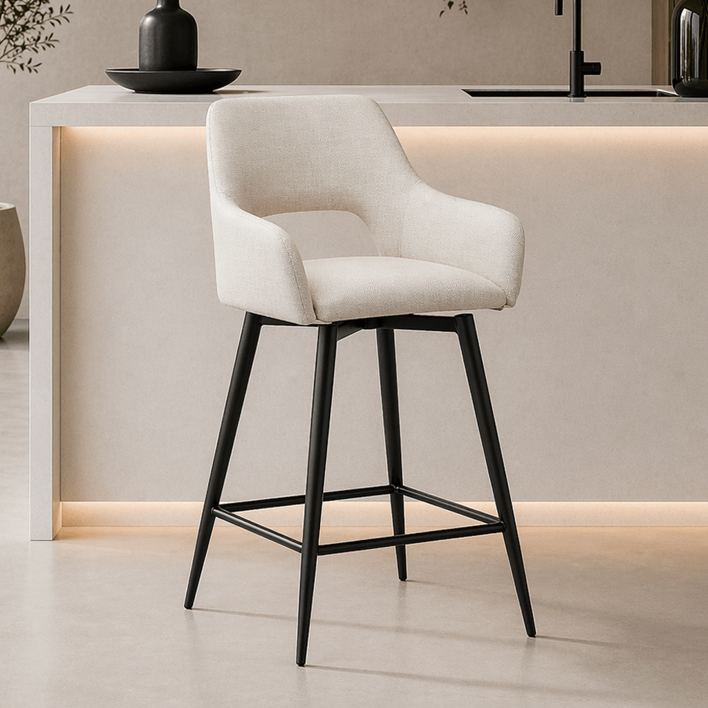 Swivel Bar Stool Beige Fabric Skye - Seat Height 67 cm - With Armrests