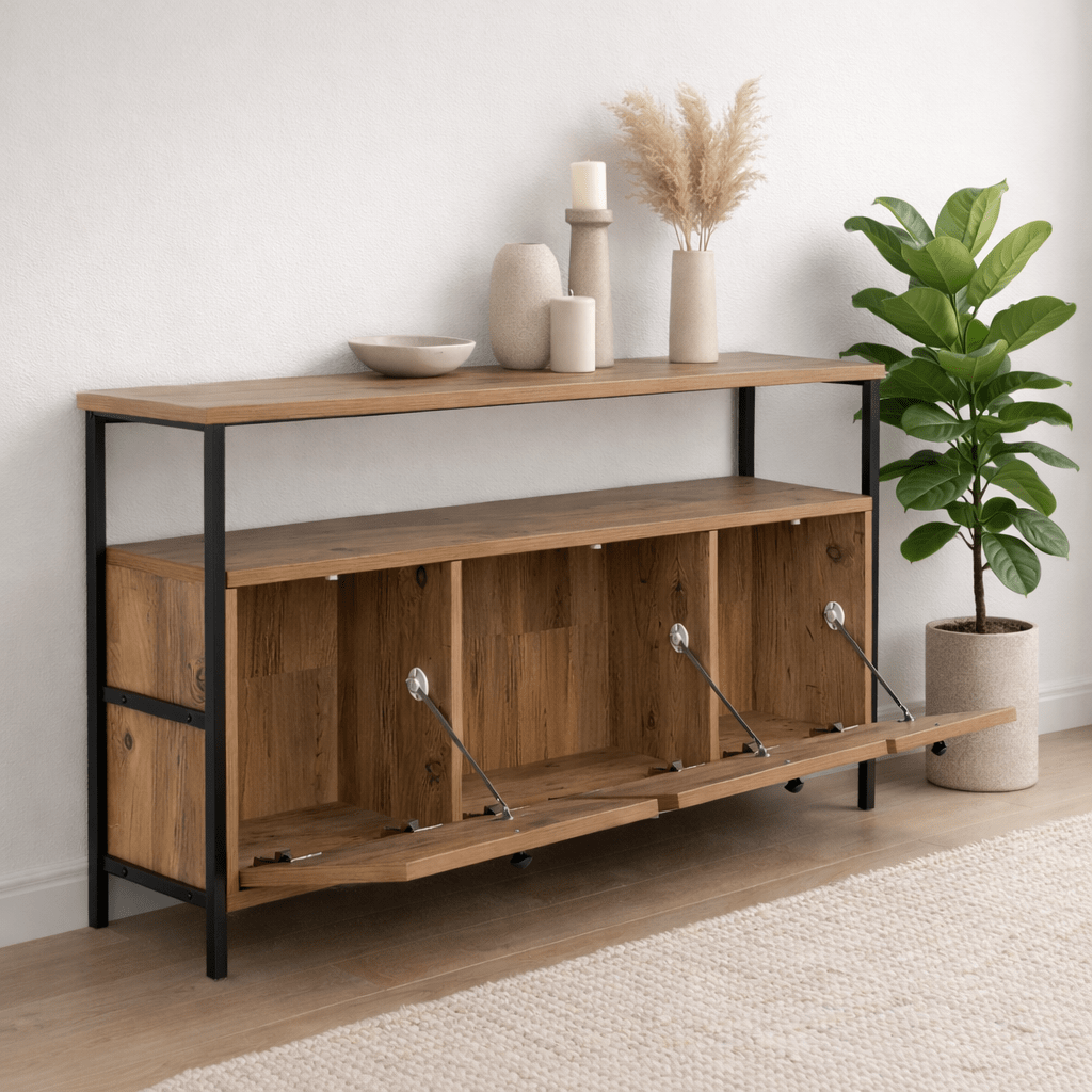 Sideboard Atlantic Pine Saloce - Black Frame - Three Compartments - 120x77 cm