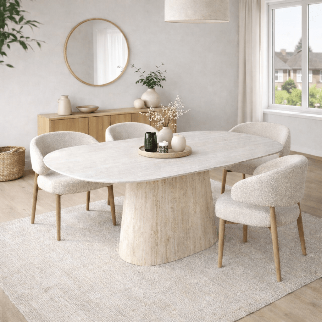 Sintered Stone Marble Look Travertine Dining Table Lea 180x90 cm - Danish Oval