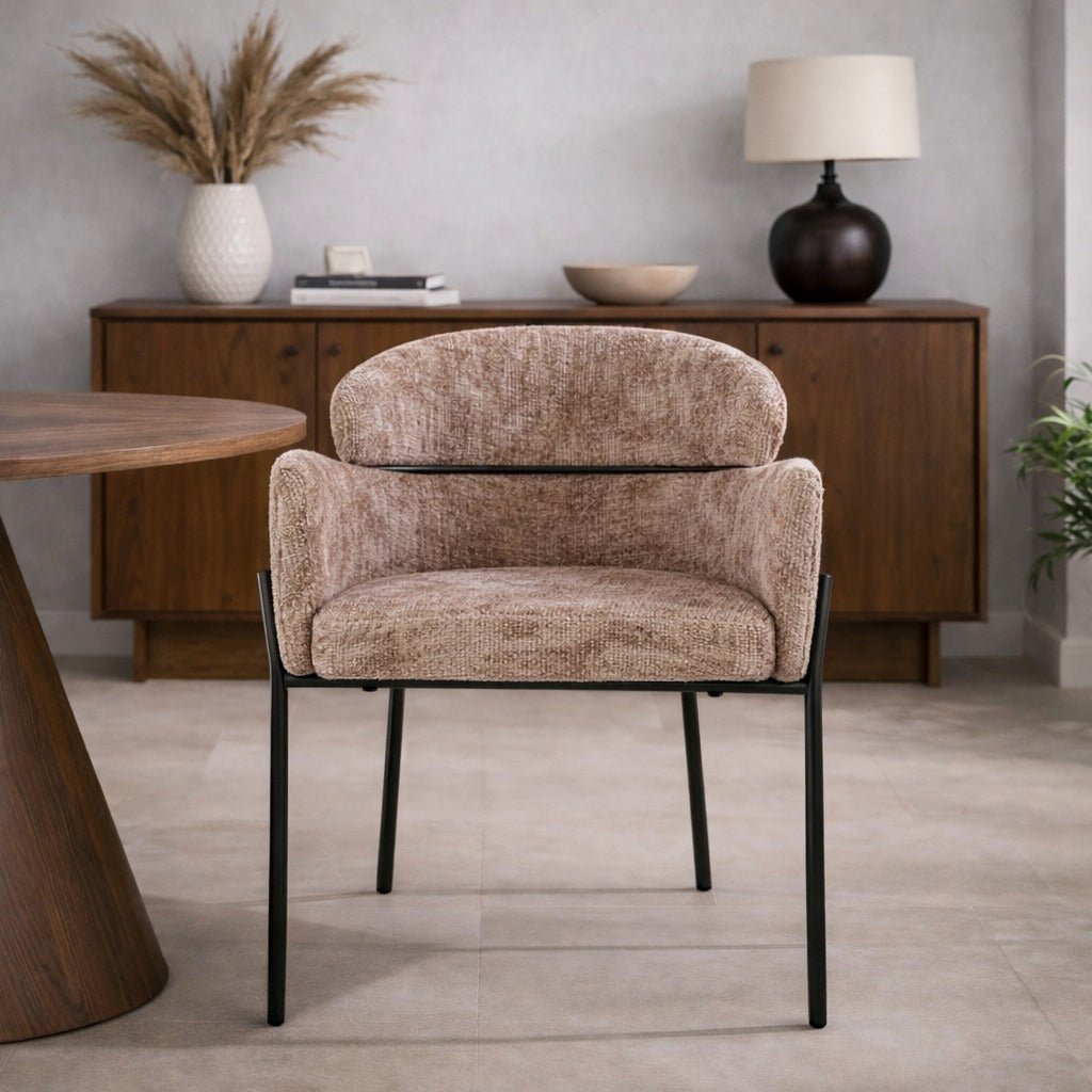 Dining room chair Chenille Taupe with round back and arm - Lola