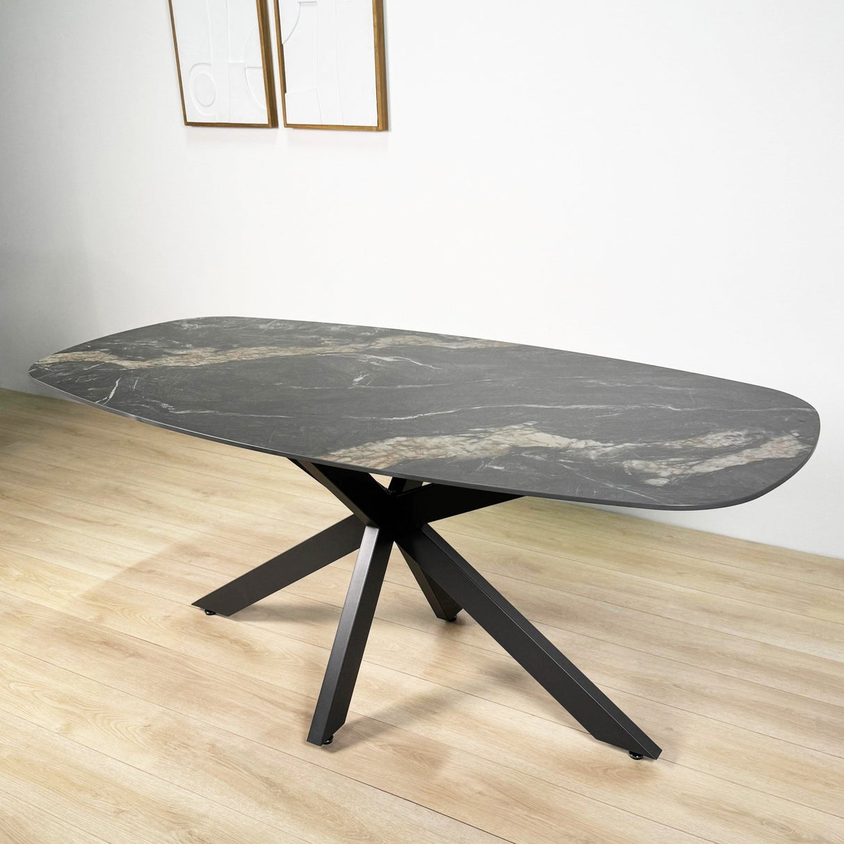 Eettafels - Eettafel Dolore 180x90 cm Deens Ovaal Marmerlook Zwart - Dimehouse