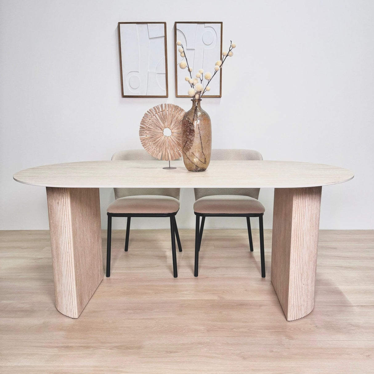 Eettafels - Ovale Eettafel Jimi 180x90 cm travertin beige - Dimehouse