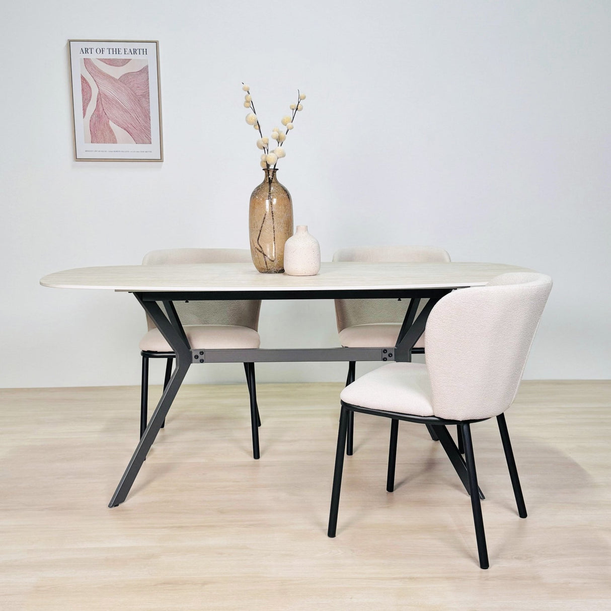 Dining Table Vesta Danish Oval Ceramic Travertine Look 180 cm