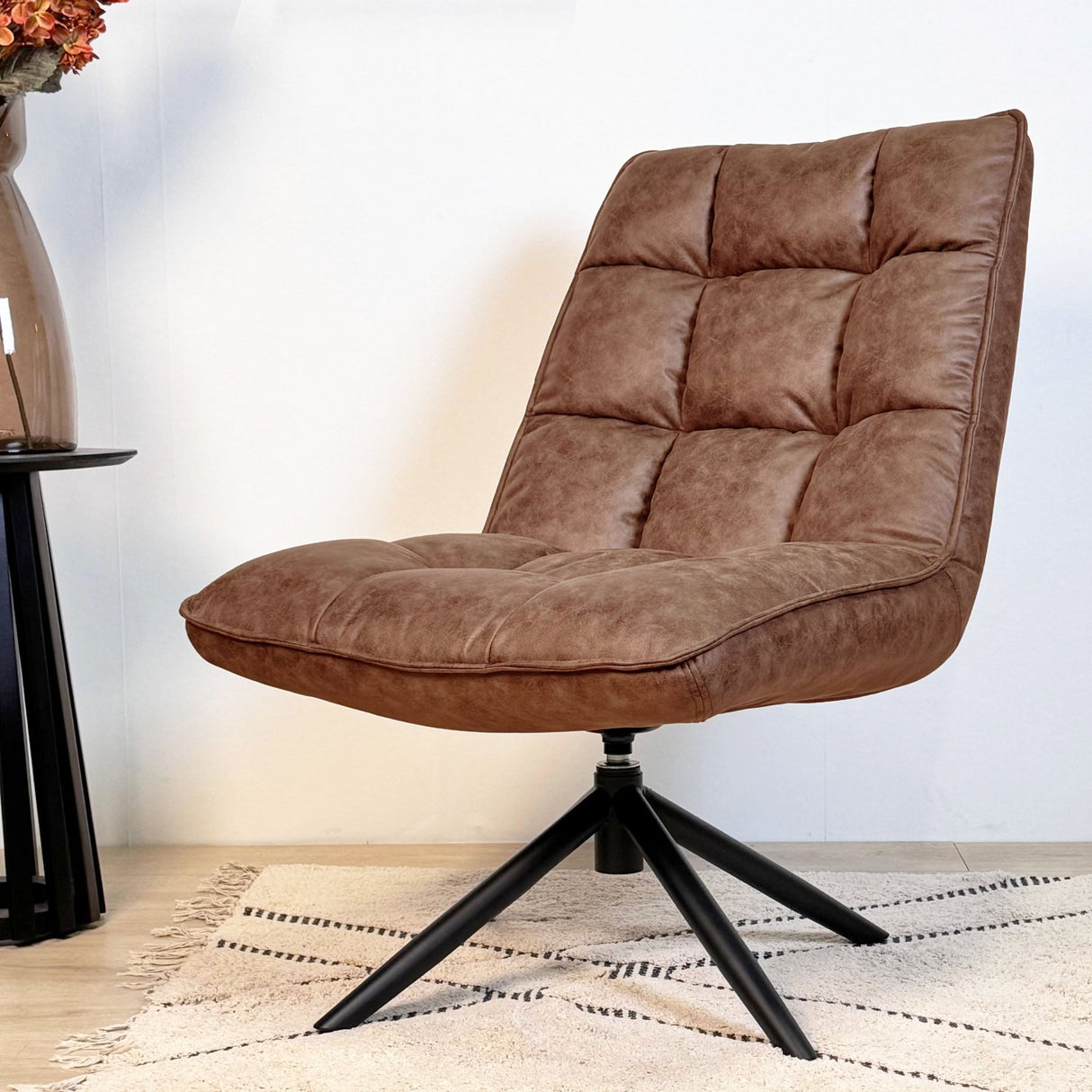 Swivel Chair Yuki Cognac Eco-leather 360° Rotatable