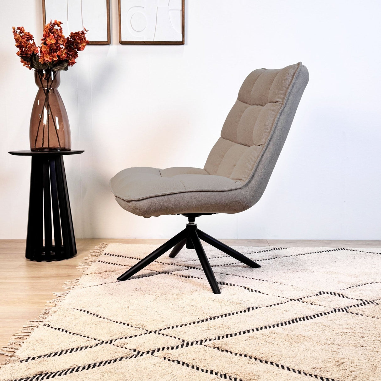 Yuki Taupe Bouclé Swivel Armchair 360° Rotatable