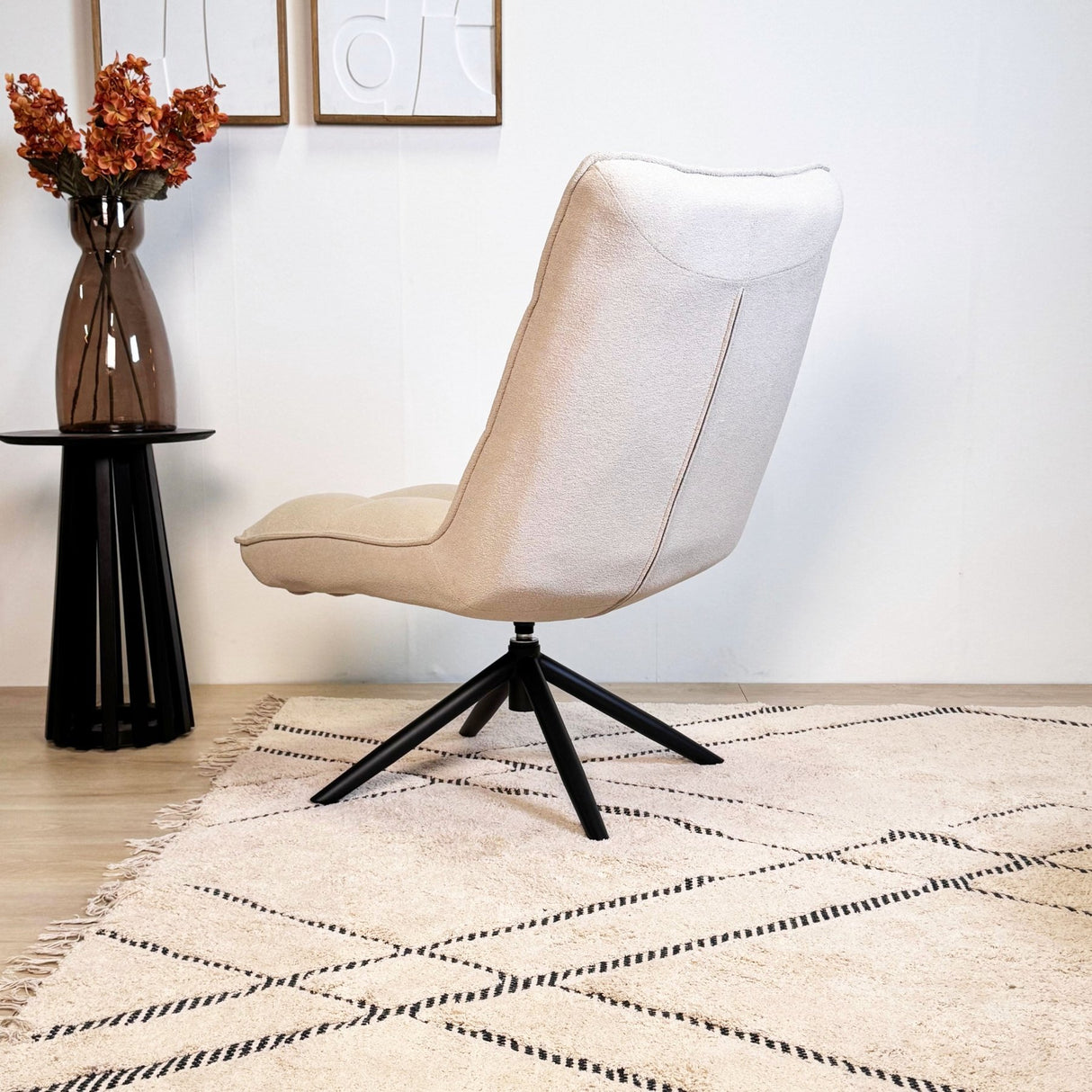 Yuki Swivel Armchair Beige Bouclé 360° Rotatable