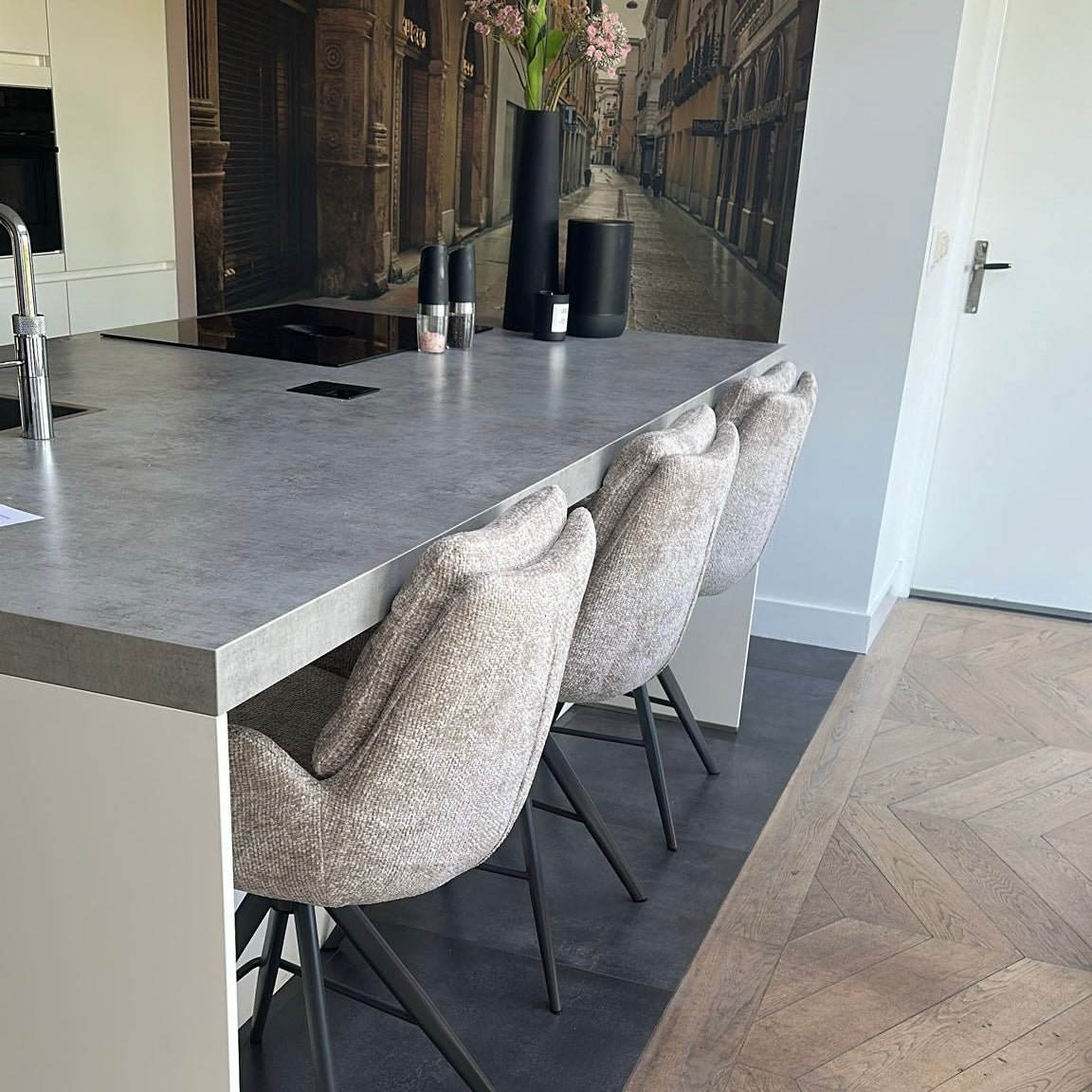 Set of 2 Elite Sand Chenille Fabric Bar Stools Rich Swivel