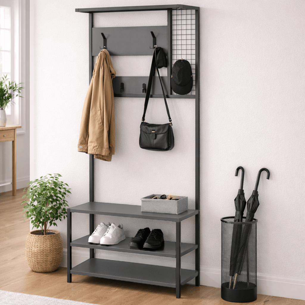 Wardrobe Furniture Coat Rack Anthracite Melamine Novad - With Shelves