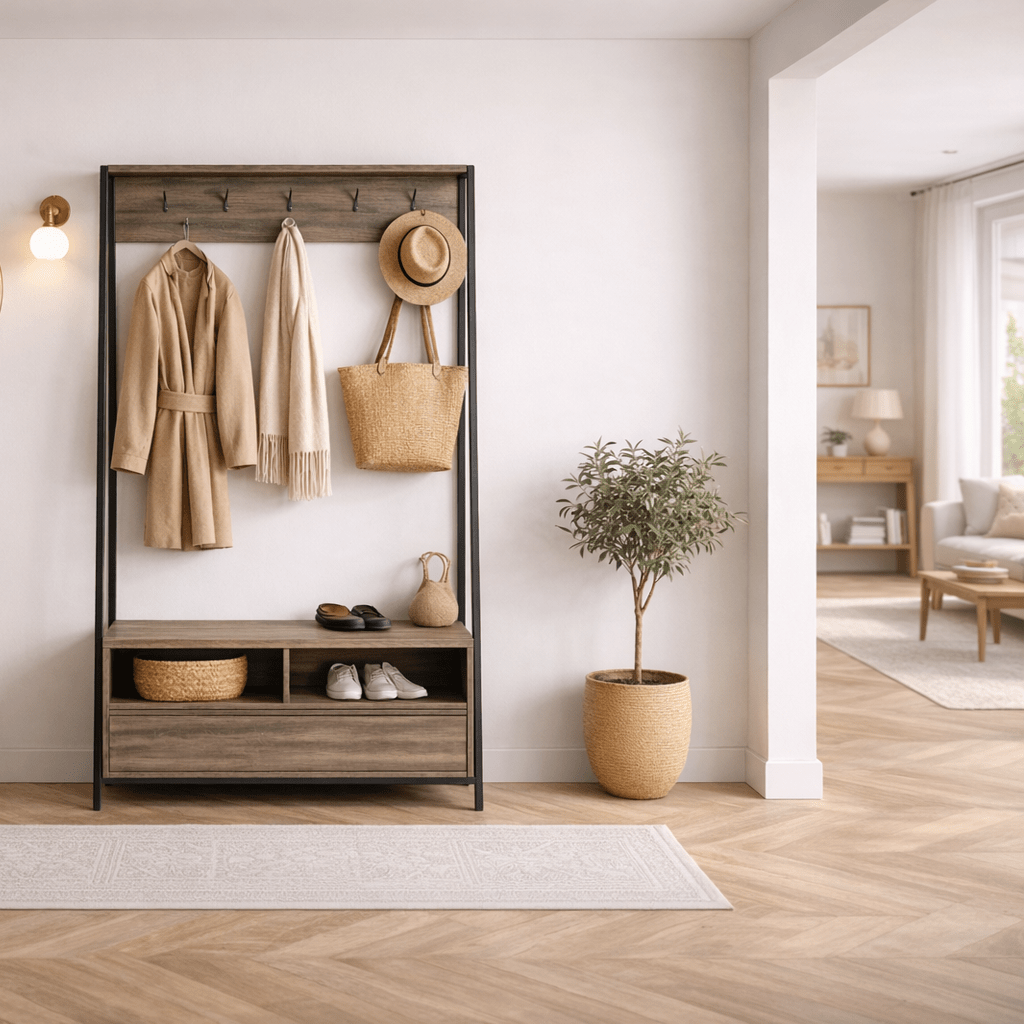 Wardrobe Furniture Coat Rack Walnut Melamine Devon - With Compartments and Drawer