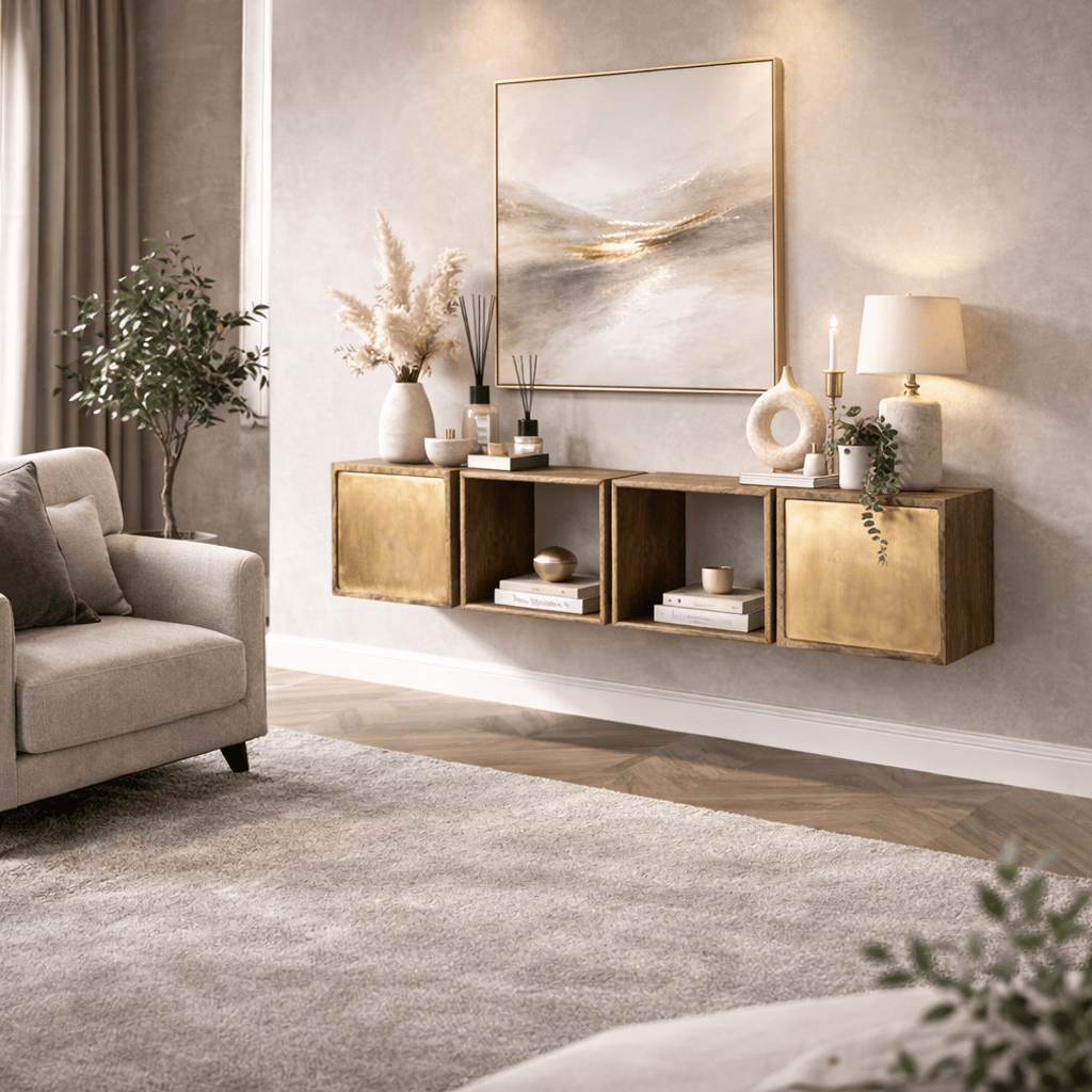 Hanging Sideboard Maceo - Mango wood Sand with Brass Accent 169 cm