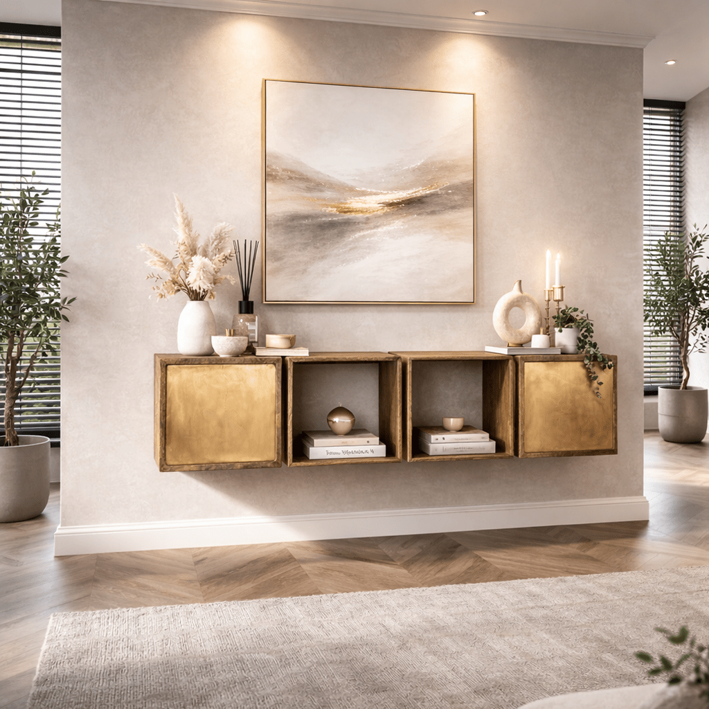 Hanging Sideboard Maceo - Mango wood Sand with Brass Accent 169 cm