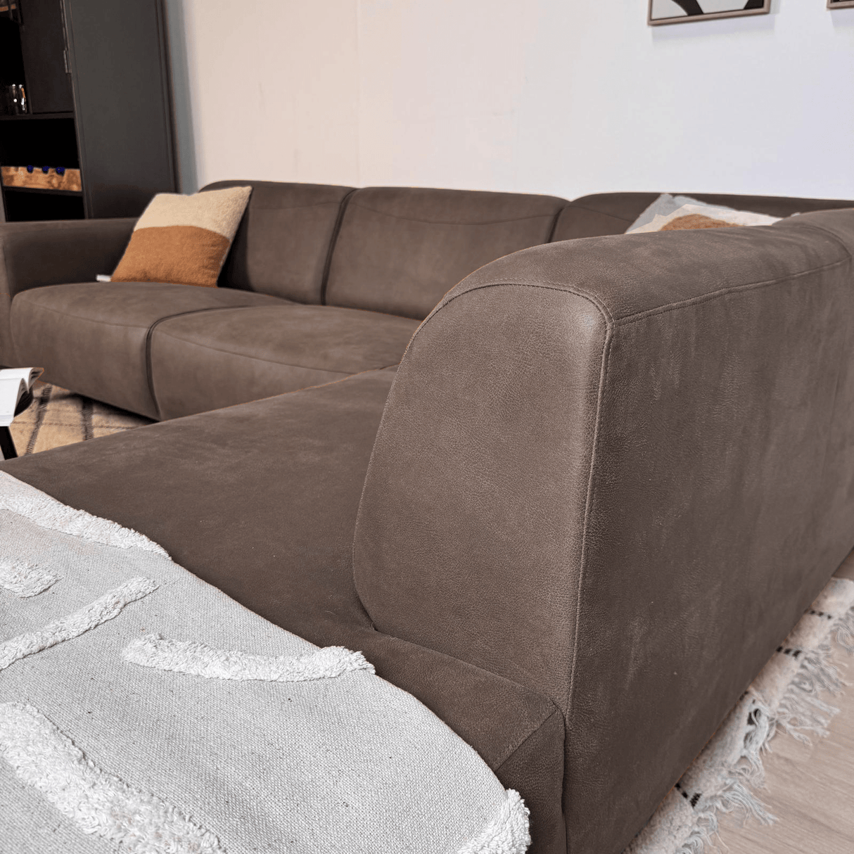 Corner sofa anthracite robust eco-leather Barin - right